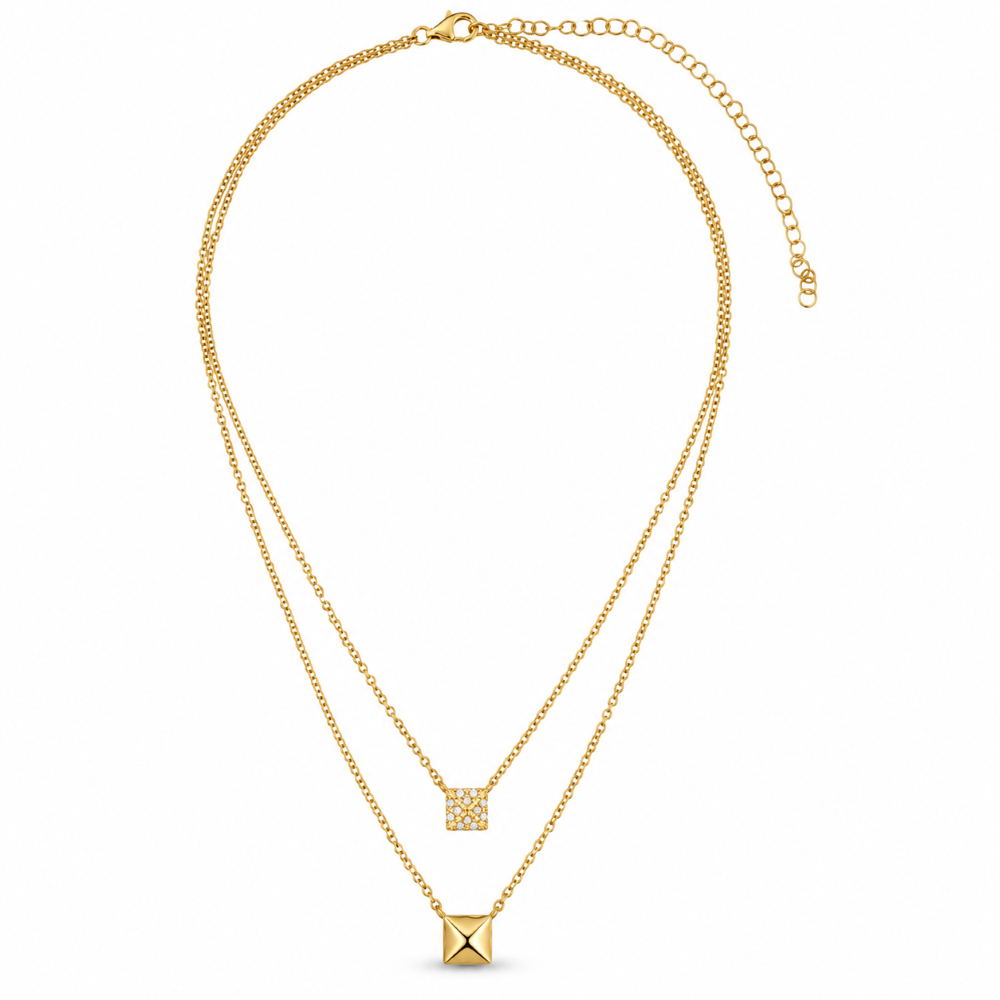 Italian Couture Inspired Pave' Double Strand Pyramid Necklace