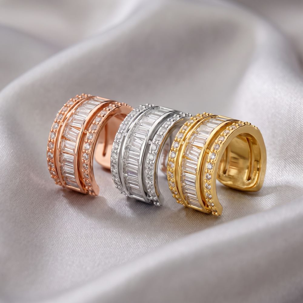 Italian Baguette And Pave Earring Cuff