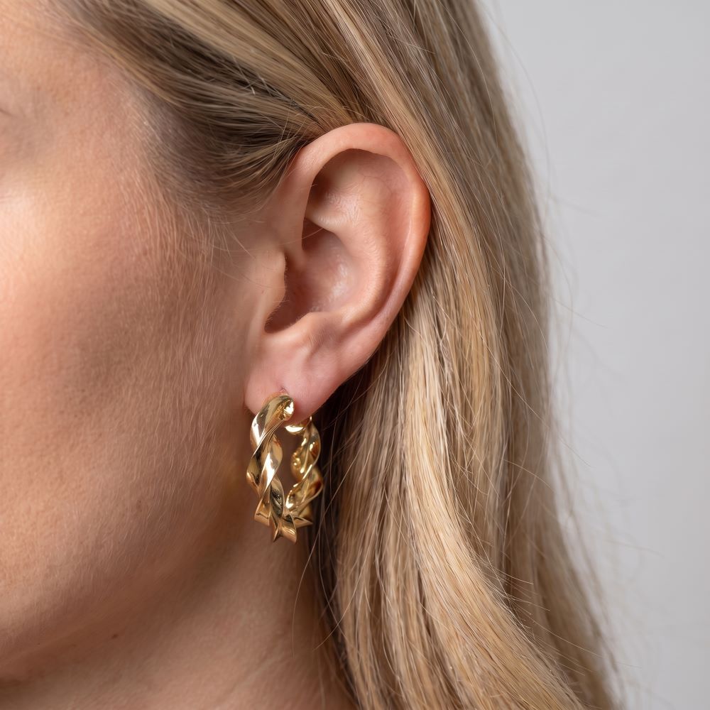 Italian Luxury Twist Hoop Earrings, 1.25"