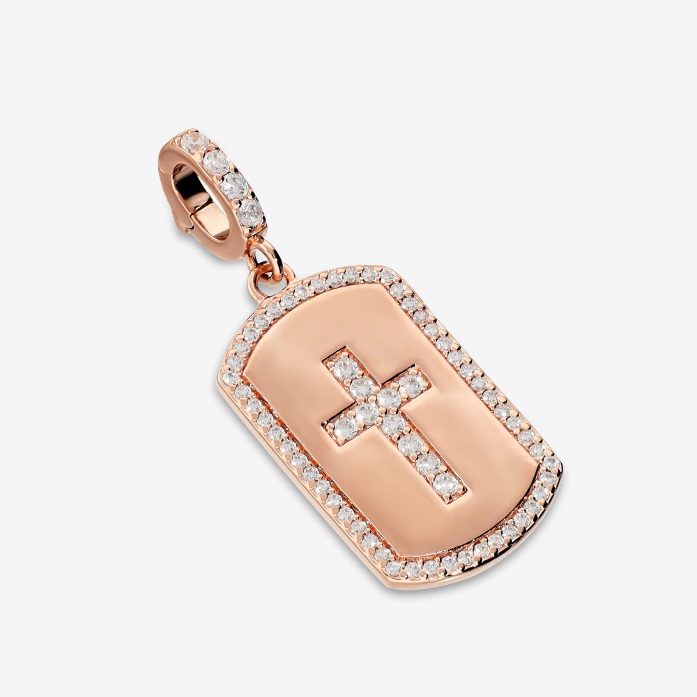 Italian Tag Style Stone Cross Enhancer Pendant
