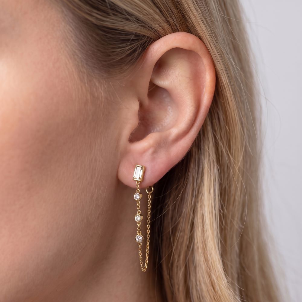 Italian Chain Earrings With Scattered Stones