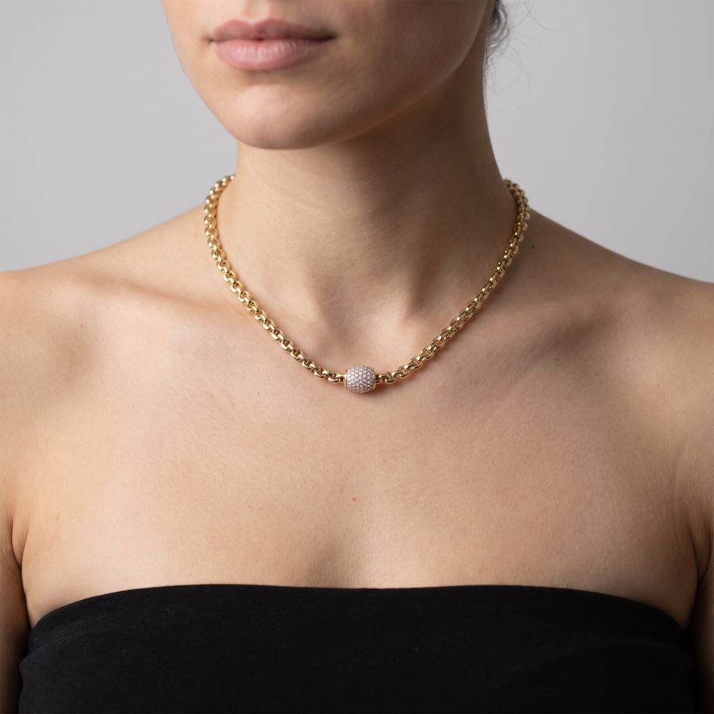 Italian Look Of Fine Status Link Necklace With Pave, Yellow