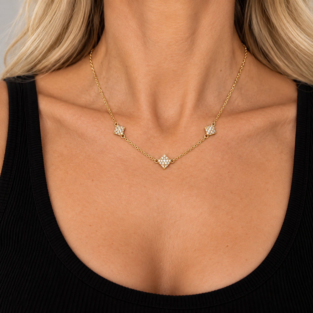 Italian Couture Inspired  Pave' Triple Pyramid Necklace