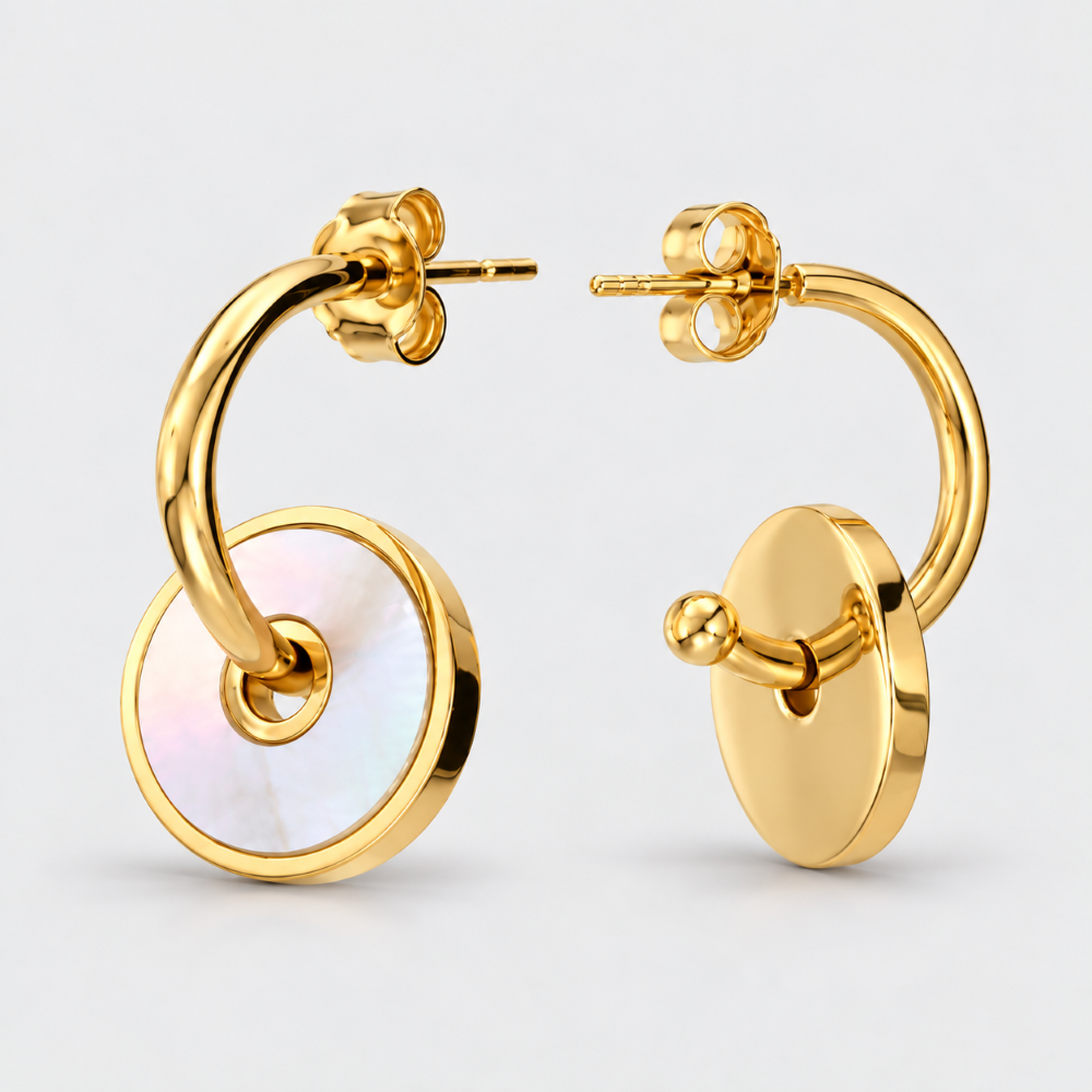 Italian Hoop Earrings with Mother of Pearl Discs