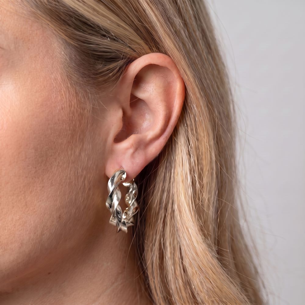 Italian Luxury Twist Hoop Earrings, 1.25"
