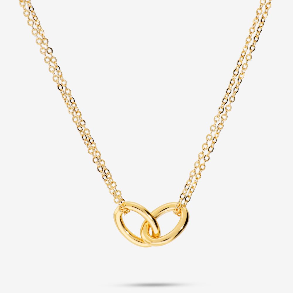Italian Fine Double Chain Necklace With Interlocking Rings