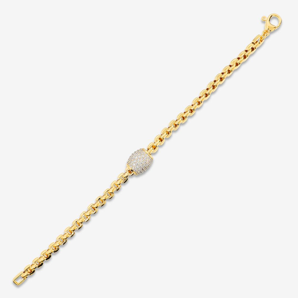 Italian Look Of Fine Status Link Bracelet With Pave, Yellow