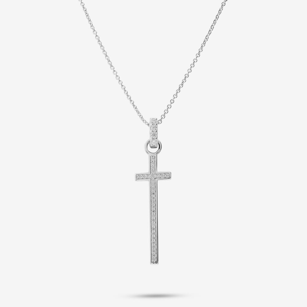 Italian Long Stone Cross Pendant With Chain