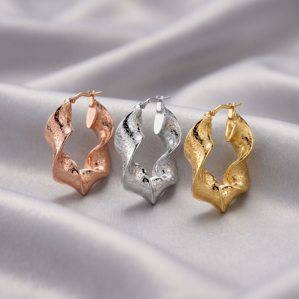 Italian Puntinato Ribbon Twist 1" Hoop Earrings