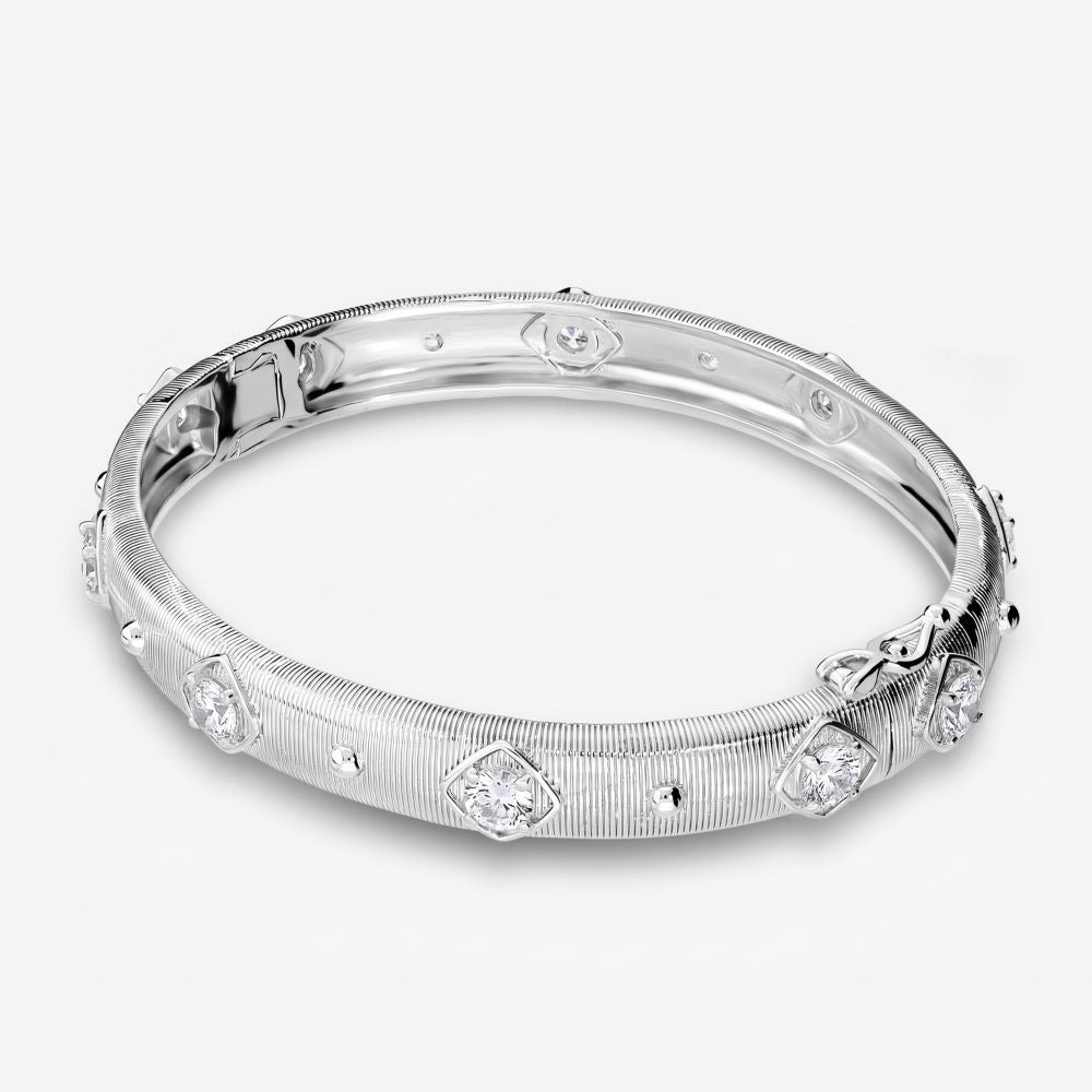 Italian Handmade Couture Texture Luxury Bangle With Stones, White
