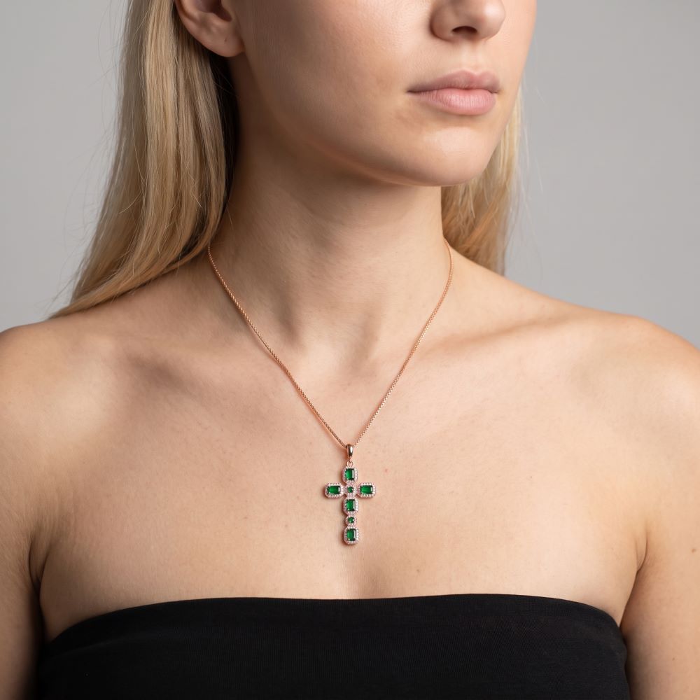 Italian Look of Emeralds and Diamonds Cross Enhancer