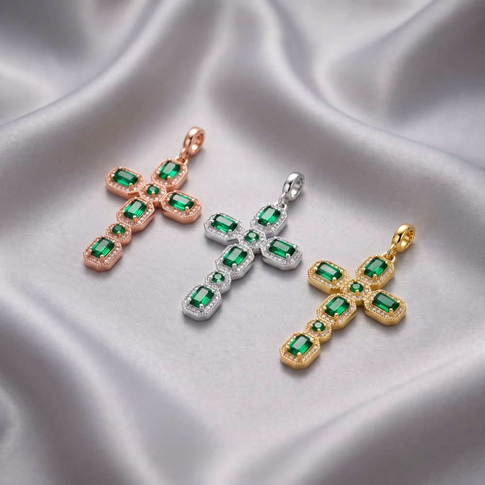 Italian Look of Emeralds and Diamonds Cross Enhancer