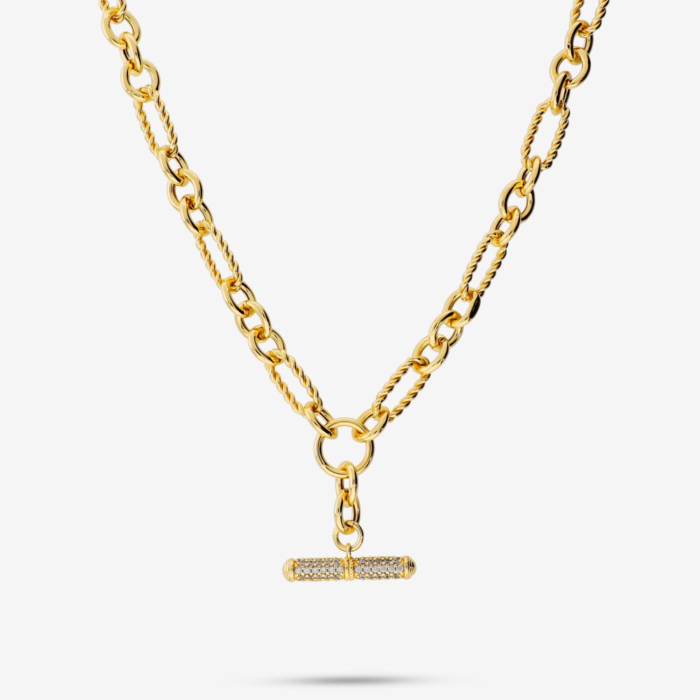 Italian Status Textured Link Necklace with Pave T-Bar