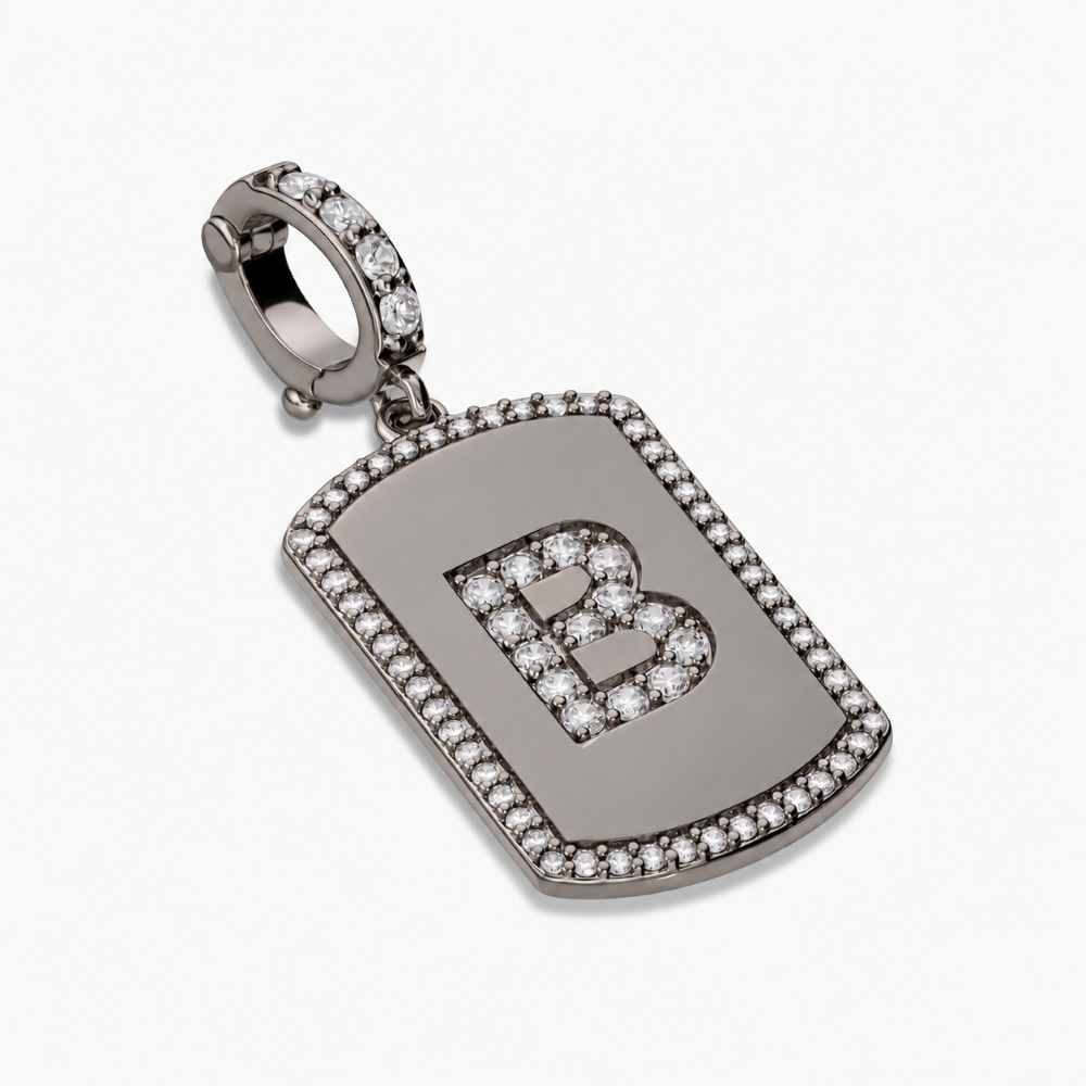Italian Tag Style Initial Stone Enhancer, Black