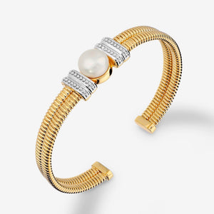 Italian Couture Inspired Cuff With Pearl, Two-Tone