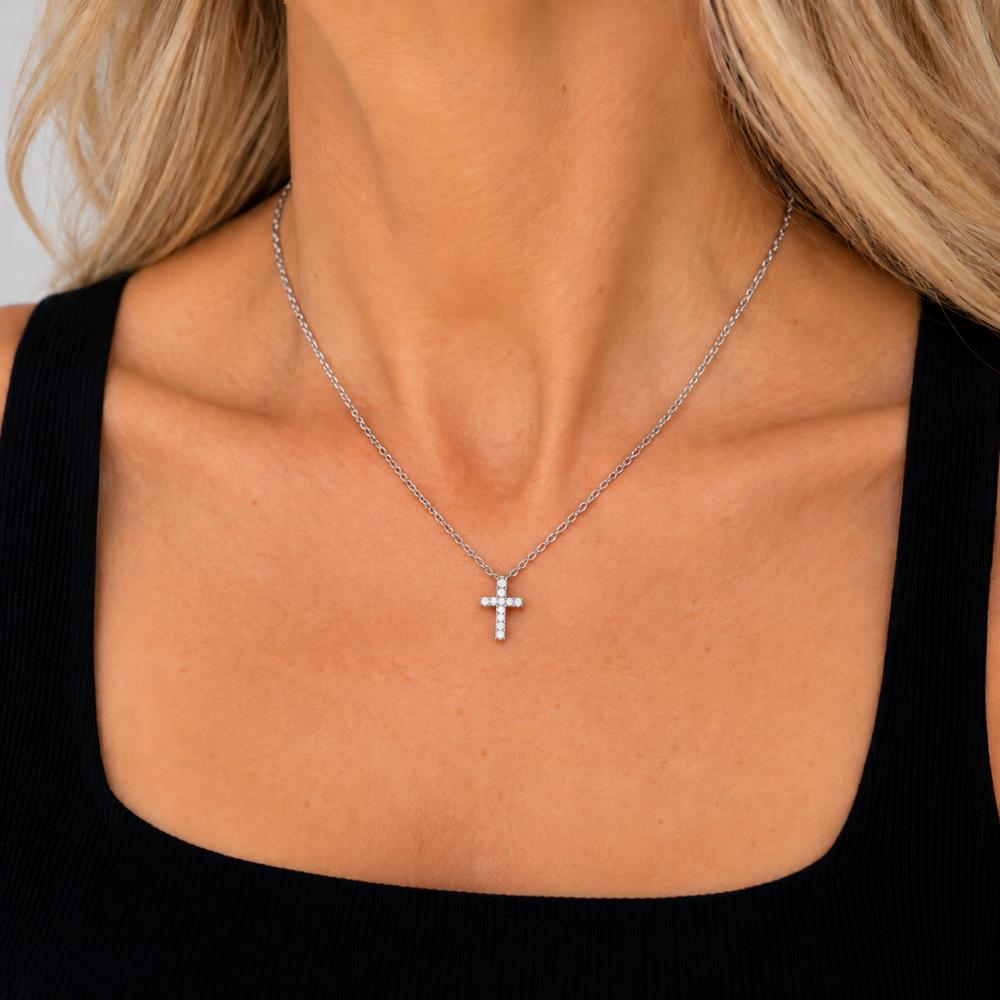 Italian Perfect Size Lab Grown Diamond Cross Necklace