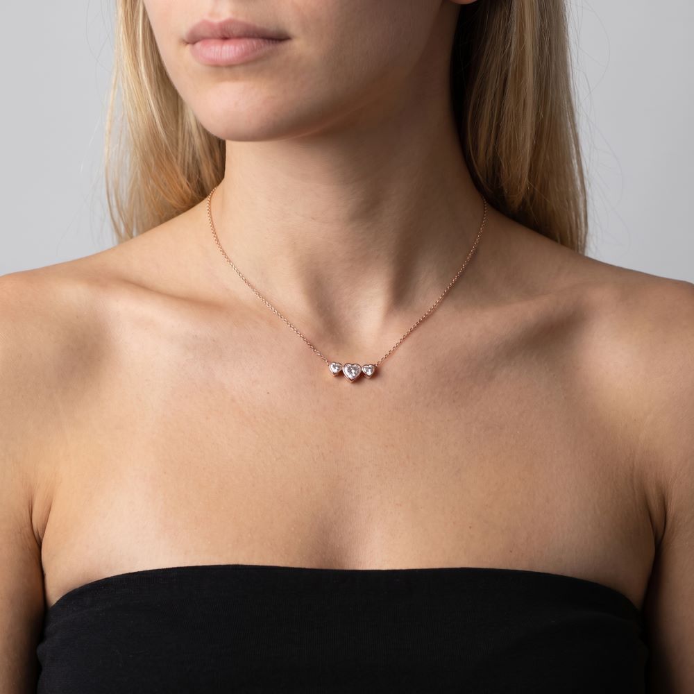 Italian Bezel Set Triple Heart Necklace