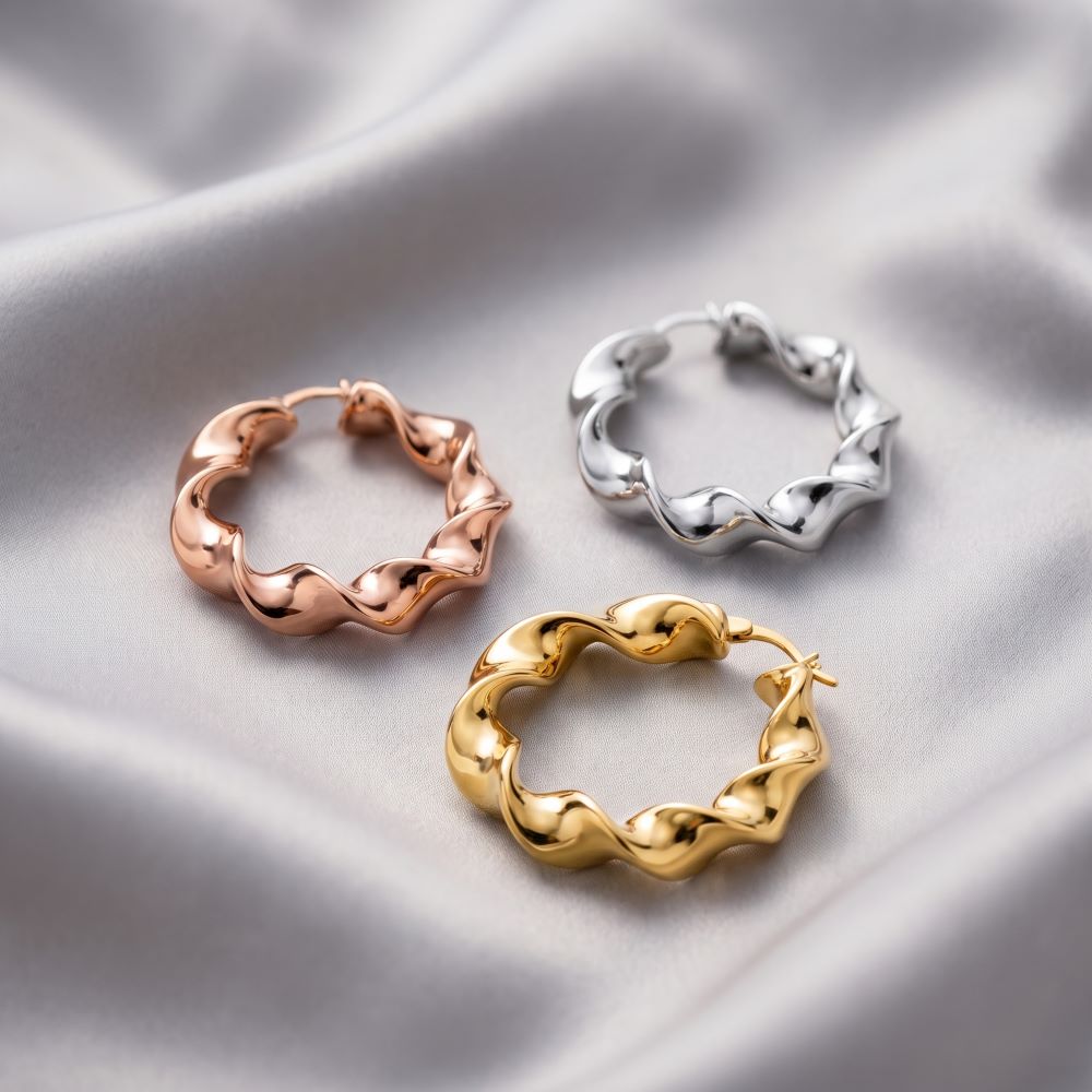 Italian Lucente Ribbon Twist 1.5" Hoop Earrings